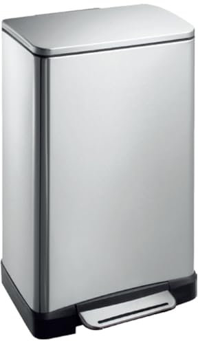 EKO E-Cube Tretmülleimer 30L Metall (32 x 36 x 62.6 cm, Dämpfer-System, Fingerabdruck frei, Stay-Open, Abfallbeutelfixierung), Edelstahl Matt