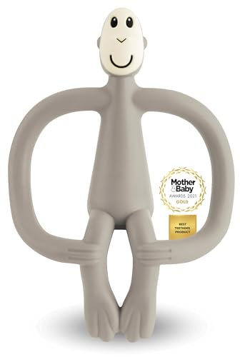 Matchstick Monkey, Original Teether & Gel Applicator, Antimicrobial Silicone Teething Toys for Baby, Easy to Grip, BPA Free, 3 Months Old+, 10.5 cm, Grey Monkey