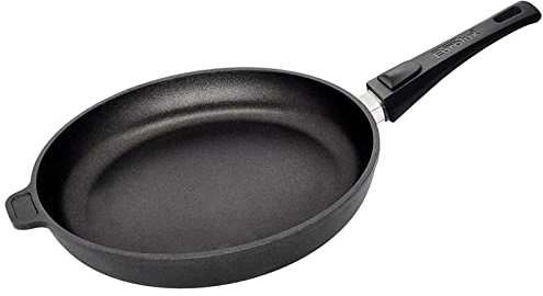 Eurolux Guss-Pfanne Ø 26 cm abnehmbarer Stiel - flacher 5.0 cm Rand - mittelgroße runde Alugusspfanne mit Antihaft-Beschichtung - ohne Induktion - Made in Germany