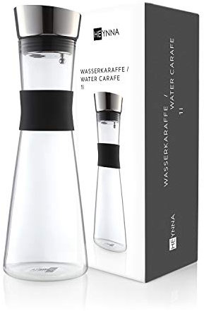 HEYNNA® Premium carafe en verre/carafe à eau avec bec verseur en acier inoxydable et poignée pratique 1L