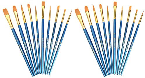 KOLAMOON 2 packs-10pcs Artist Nylon Paint Brushes Set for Body Art Paint, Face Painting, Watercolor, Acrylic and Oil Painting-Total 20 Pieces