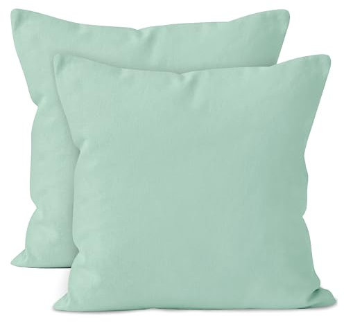 Encasa XO Baumwoll-Kissenbezüge, 2er-Set I 20x20 in (50x50 cm) - Minzgrün I kein Einsatz I einfach Kissenbezüge I Maschinenwaschbar | Nur Innen benutzen