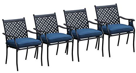 LOKATSE HOME Muebles, Juego de Comedor de 5 Piezas para Patio al Aire Libre con 4 Sillas de Hierro con Cojines de Asiento y 1 Mesa con Agujero para Sombrilla