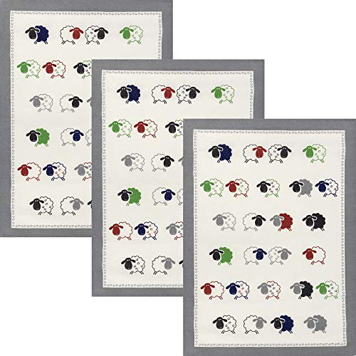 Kracht Geschirrtuch Schäfchen 3er-Pack Halbleinen Schäfchen Größe 50x70 cm