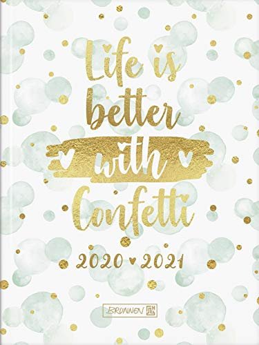BRUNNEN 1071720091 „Confetti“ Tageskalender/Schülerkalender 2020/2021, 1 Seite = 1 Tag, Sa. + So. auf einer Seite, Blattgröße 12 x 16 cm, A6, Hardcover-Einband