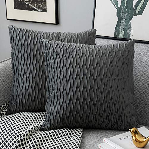 Yamonic Kissenbezüge Set Samt Soft Solid Dekorative Kissen Fall für Sofa Schlafzimmer 50cmx50cm 2er Pack für Couch Bett Sofa Stuhl Schlafzimmer Wohnzimmer, Grau