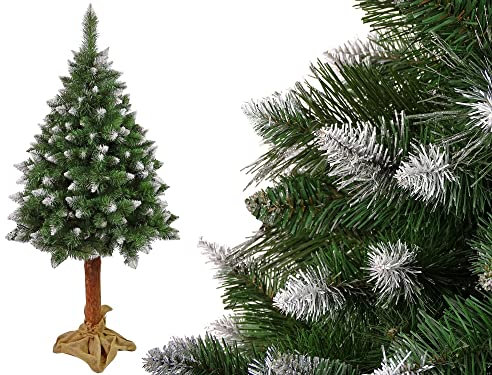 Lean Toys, Albero di Natale artificiale su tronco di legno, pino, compatto, cristalli lucidi tipo brina, polietilene, 220 cm².
