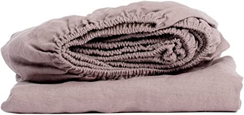 My Linen Home Spannbettlaken aus 100% Stonewashed Leinen Dusty Rose, 90x200cm I Kontinuierlich elastischer Saum I Temperaturregulierend und Atmungsaktiv I Sanft, weich selbst zur empfindlichsten Haut