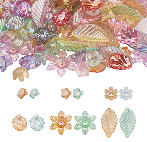 Craftdady Mattierte Blumen-Perlenkappen, Blatt-Anhänger, Florale Matte Acryl-Perlenkappe zum Basteln von Schmuck, Armband, Halskette, Ohrringherstellung