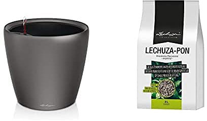 Lechuza - 16023 - Classico, Vaso rotondo con sistema di auto-irrigazione, colore: Nero (Charcoal metallic), 21 cm PON 3 LITRI NEUTRO0