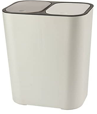 Poubelle avec couvercle à pression - Pratique pour la cuisine, le bureau, la salle de bain - 2 ouvertures - petit format - 12 l (blanc)