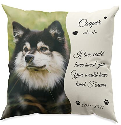 Personalisiertes Haustier-Erinnerungs-Hundekissen mit Foto und Text auf beiden Seiten, individuelles Haustiergeschenk (wenn Liebe... 35cm)