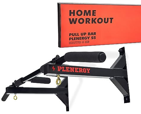Plenergy Klimmzugstange für Deckenmontage u Wandmontagen, Pull Up Bar S5 Schwarz, 6 rutschfeste Griffe, inkl. Montagematerial, sicher & stabil