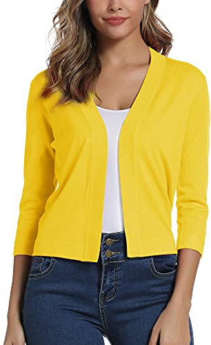 EXCHIC Donna Elegante 3/4 Maniche Bolero Cardigan Corto Open Front Maglioni Coprispalle (XL, Limone Giallo)