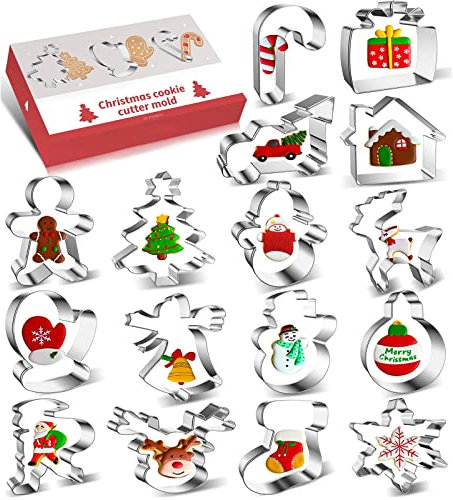16 Pièces Emporte Pièces Noël Enfants, Moule Biscuit Acier Inoxydable, Emporte Piece Noel DIY Patisserie, pour Fondant Cookies, Décorations Gâteau