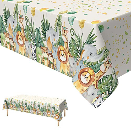 Xinvery Dschungel Tiere Tischdecke, Urwald Safari Tiere Tischdecke Rectangular Plastik für Dschungel Themen Party Kinder Jungen Geburtstag Party Dekoration 137 x 274cm
