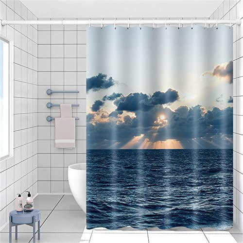 Rideau Douche,Paysage marin 3D Rideau de Douche en Polyester Imprimé,Rideau Douche Rigolo Résistant Antimoisissure Imperméable avec 12 Crochets,Salle de Bain Shower Curtain Maison Décor,240x180cm