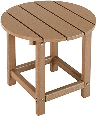 LZRS Adirondack runder Beistelltisch für Terrasse, Garten, Pool, Innenbereich, einfache Wartung und witterungsbeständig (Eiche)