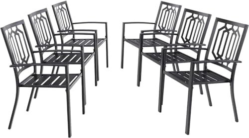 PHI VILLA 6er Set Gartenstühle Outdoor-Esszimmerstühle Terrassenstühle Metall Patio Balkonstuhl Stapelbar Stühle, Schwarz Stil 1