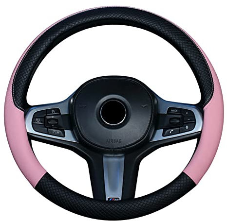 Housse de volant de voiture de 37 à 38 cm en cuir synthétique respirant et antidérapant - Accessoires d'intérieur pour voiture (rose)