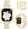 Mosonio Compatible con Apple Watch Band de 44 mm con funda para mujer, correa de metal brillante con 2 fundas protectoras de policarbonato brillantes para iWatch SE Series 6/5/4 (44 mm, dorado)