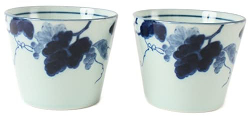 Mino ware STY006 Sobachoko Teetasse aus japanischer Keramik, hergestellt in Japan (Import aus Japan), Indigo-Trauben, 2 Stück