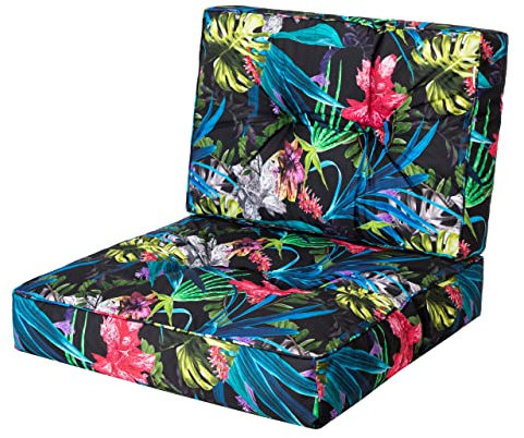 Outdoor Kissen KAJA 59x59 cm, Bunte Blätter – Bequemes Sitzpolster für Gartenmöbel, Balkon & Hollywoodschaukel | Palettenkissen & Stuhlkissen für Indoor & Außen