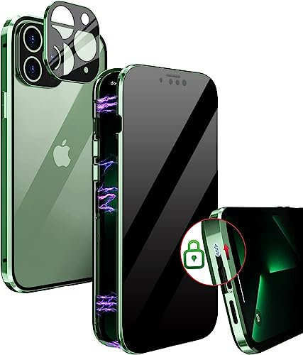 MIMGOAL Anti Spy Hülle für iPhone 11 Pro 360 Grad Magnetische Handyhülle mit Sichtschutz Blickschutz [Vorne und Hinten Gehärtetes Glas Ganzkörper Schutzhülle] Full Body Privacy Anti-peep Case, Grün