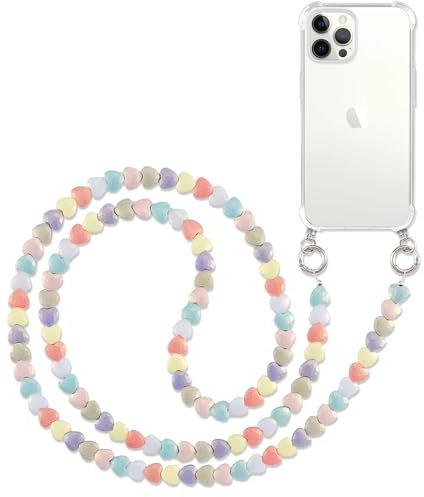 Pnakqil Coque pour Apple iPhone 12 Mini 5.4 avec Cordon,Etui avec Collier Chaîne Silicone Transparent TPU Bumper avec Cordage Crossbody Laniere Tour Chaîne Collier Lanyard,C ur