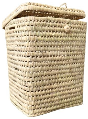 Panière à linge rectangle palmier - Corbeille à linge Palmier - 56 x 40 x 36 cm - Artisanat Marocain - Couleur Naturel