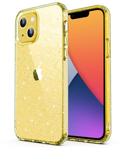 ULAK Cover iPhone 14 Plus Trasparente Glitter Compatibile con Apple iPhone 14 Plus, Antiurto Brillantini TPU Custodia per iPhone 14plus 6,7 Pollici, Giallo Glitter