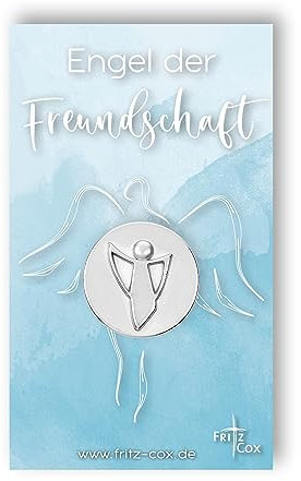 Fritz Cox Engelmünze Engel DER Freundschaft auf Geschenkkarte | aus Metall | mit persönlicher Geschenkkarte | Kleiner persönlicher Engel | Durchmesser 2,3cm