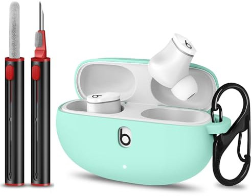 MOLOVA Silicone Case Cover for 2021 New Beats Studio Buds with Cleaner Kit, Anti-Lost Shockproof Protective Case Cover for Beats Studio Bud Easy Carrying Replacement Case with Carabiner（Mint Green）