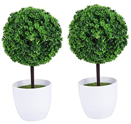 2pcs Small Plants for Decoration Artificial Bonsai & Boxwood Topiary with Pot for Office Decor Round Artificial Plants Fake Plants Decor Boxwood Tree Plant Ball Girl Man Table