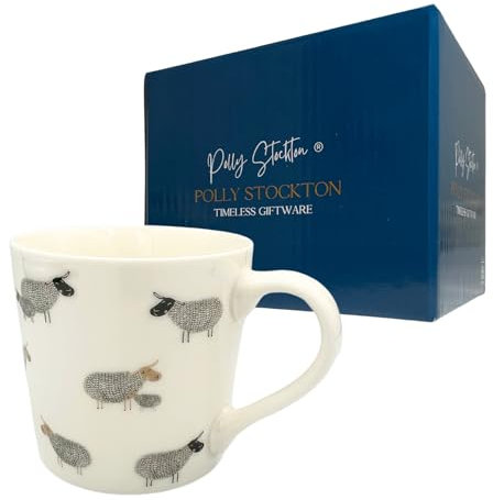 Polly Stockton - Tazzine Caffe Particolari Con Pecora. Grande Tazza Colazione, 400ml. Nuova Porcellana Ossea Tazzine Da Caffe. Tazza Di Pecora Per Gli Amanti Degli Animali, Regali Per Donna.
