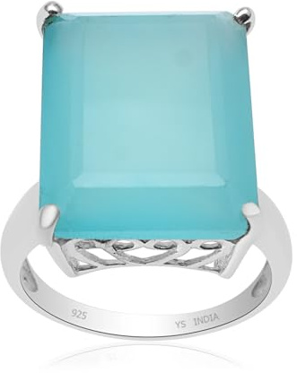 Silver Palace Statement-Ring für Damen und Herren, natürlicher Chalcedon-Edelstein, 925er-Sterlingsilber, Metall, Chalcedon