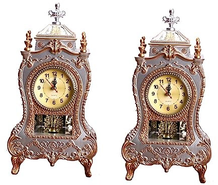 HOMSFOU 2 STK Dekorative Uhr Wecker Für Schlafzimmer Barocke Uhr Antikes Dekor Alter Wecker Vintage Wohnkultur Tischuhr Digitaluhr Retro-schreibtischstatue Büro Kaminsims Altmodisch Weiß
