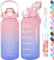 AOPREL Trinkflasche 2l, Wasserflasche mit Strohhalm & Früchtebehälter, Trinkflasche Sport Kohlensäure Geeignet, BPA Frei Auslaufsicher Sportflasche mit Zeitmarkierung für Fitness, Yoga und Outdoor
