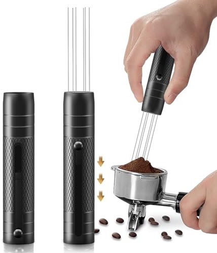 Foonii Wdt Tool, Dehnbar Espresso Kaffeerührer mit Edelstahl Nadeln 0,3mm, Aluminium Wdt Tool Espresso Kaffee Distributor, Geschenke für Baristas (Schwarz), Ohne Ständer