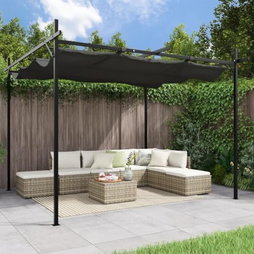 Festnight Pergola 295x292x230 cm Garten Pavillon Verstellbares Dach aus Polyester Gartenpavillon mit Sonnenschutz Überdachung Terrassenüberdachung mit Schiebedach Anthrazit
