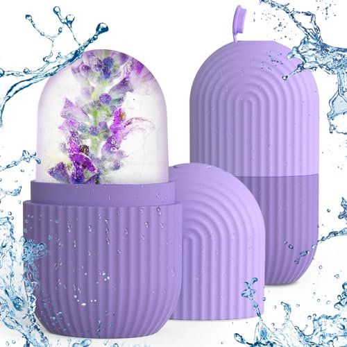 2 Stück Ice Roller, Eiswürfel Gesicht, Facial Eisroller, Silikon Eis Gesichtsroller, Ice Face Roller for Face, Eis Roller für Anti-Aging Falten Straffen Dunkle Ringe Reduzieren (Violett gestreift)