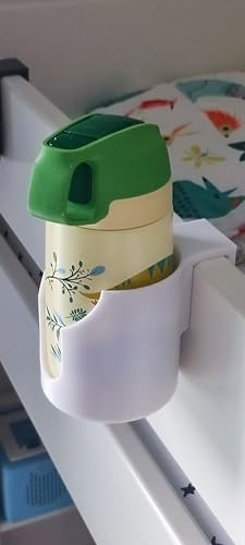 Generic Becherhalter für Bettkante, Babybetten oder Kinderbett (Weiß, 21mm Kante)