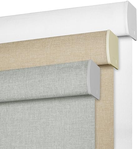 BERISSA Cordless Blackout Roller Shades,Linen Fabric.Grey.59 W x 48 H