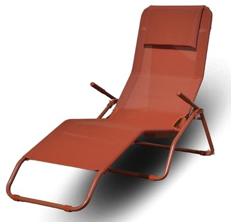 Capra Group Sdraio lettino basculante da gairdino e terrazzo, colore Terra di Siena, con cuscino relax, tubo tondo in acciaio, 170 x 65 x 101h cm