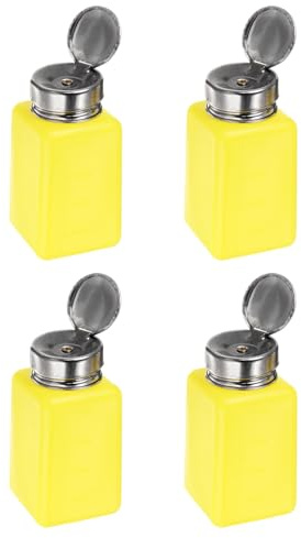 QUARKZMAN 4 Stück 200ML(6.8oz) Druckspender Pumpflaschen für Alkohol, Flüssigkeitspresse Leere Flaschen Nachfüllbarer Behälter für Aceton Reiniger Nagellackentferner, Gelb