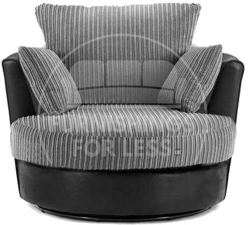 Furnishings For Less UK Luxor Jumbo Cord Sofa Black and Grey Single Seater Swivel Chair 360 Degree Rotation (Swivel Chair)
