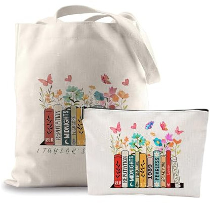 2pcs Canvas Tasche Jutebeutel Bedruckt Leinentasche Tragetasche Und Kosmetiktasche Stofftasche Aesthetic Baumwolltasche Ts Canvas Tote Bag für Musikliebhaber Sänger Fans Damen Freundin