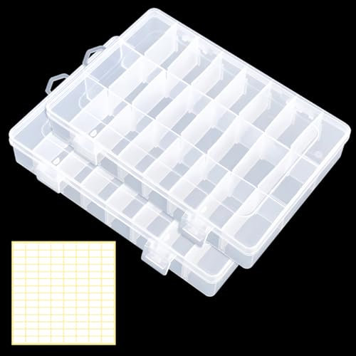 Jinsion 2 Piezas Caja Clasificadora Plastico con 24 Compartimentos Ajustables, Transparente Caja Organizadoras de Plastico, para Guardar Tornillos, Pendientes, Cuentas, Material de Oficina Ordenado