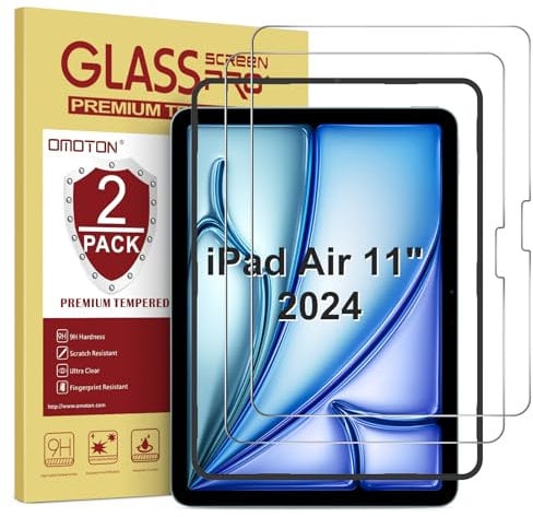 OMOTON für iPad Air 11 Zoll (2025/2024) für Panzerglas, für iPad Air 7/6. Generation (M3/M2) Schutzfolie, 9H Härte Folie kompatibel mit 11 iPad Air 2025 M3/2024 M2, 2 Stück