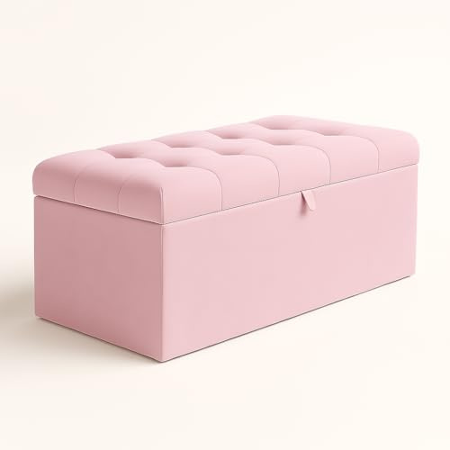 Cubed Plush Velvet Tufted Buttoned Ottoman Storage Box Large Medium Black Silver Grey Blue Trunk box Footstool (Baby Pink, Medium)